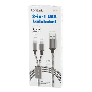 LogiLink Kabel USB2.0 A/M do micro USB + USB-C, 1.2m