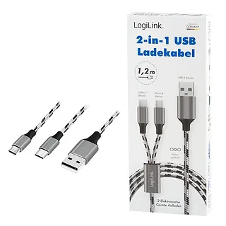 LogiLink Kabel USB2.0 A/M do micro USB + USB-C, 1.2m