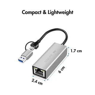 LogiLink Adapter USB-A/-C do 2,5G Ethernet, szary