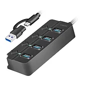 LogiLink HUB 4xUSB-A, Gen1, 4x ON/OFF, czarny