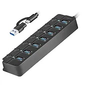 LogiLink HUB USB3.2 Gen1, 7x USB-A, 7xON/OFF, czarny