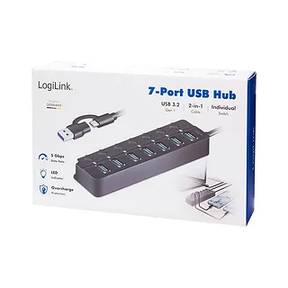 LogiLink HUB USB3.2 Gen1, 7x USB-A, 7xON/OFF, czarny