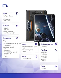 OUKITEL Tablet RT8 6/256GB IP69K pomarańczowy