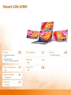 Extralink Przenośne monitory do laptopa Smart Life S780 14 cali S780 3 monitory, IPS, 1920x1200