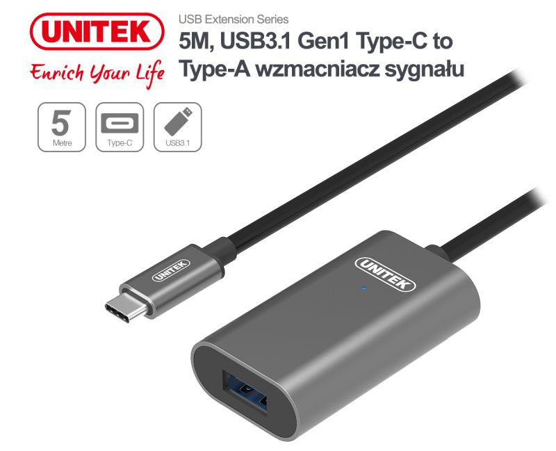 Unitek U304A wzmacniacz sygnału USB C na USB A 5M Komputery i podzespoły apollo pl Sklep